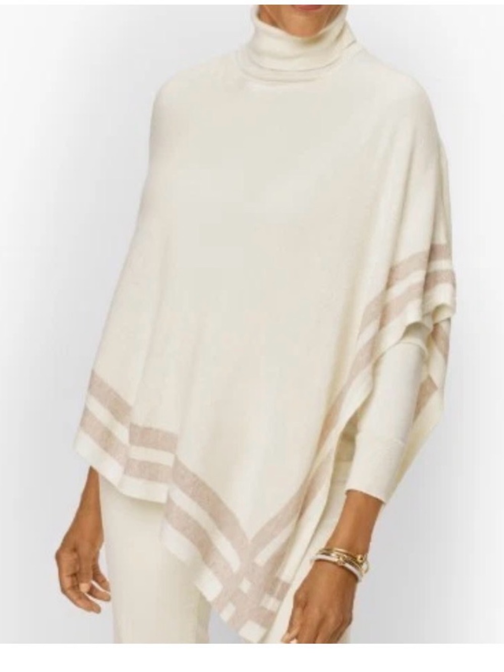 Talbots Cream border stripe poncho. Cashmere blend